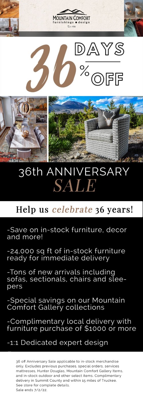 36th Anniversary Sale at Mountain Comfort