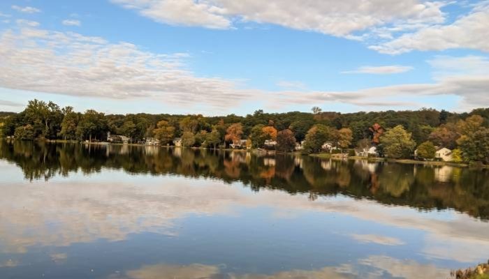 Aerial view of Packanack Lake in Wayne, New Jersey